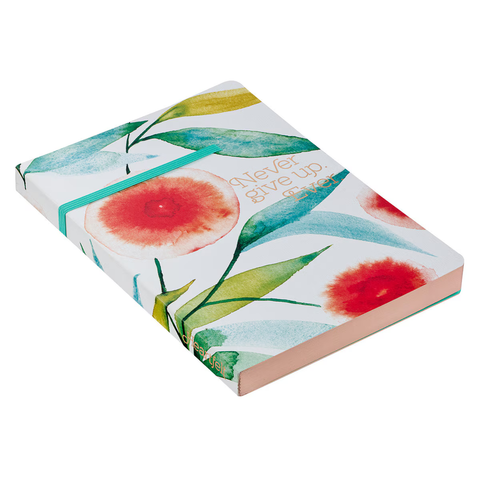 Never Give Up Orange Blossoms Flexcover Journal With Elastic Closure