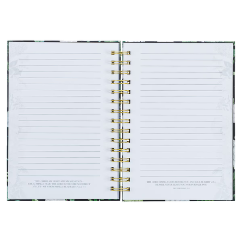 Clothed with Strength and Dignity White Floral Large Spiral Journal - Proverbs 31:25