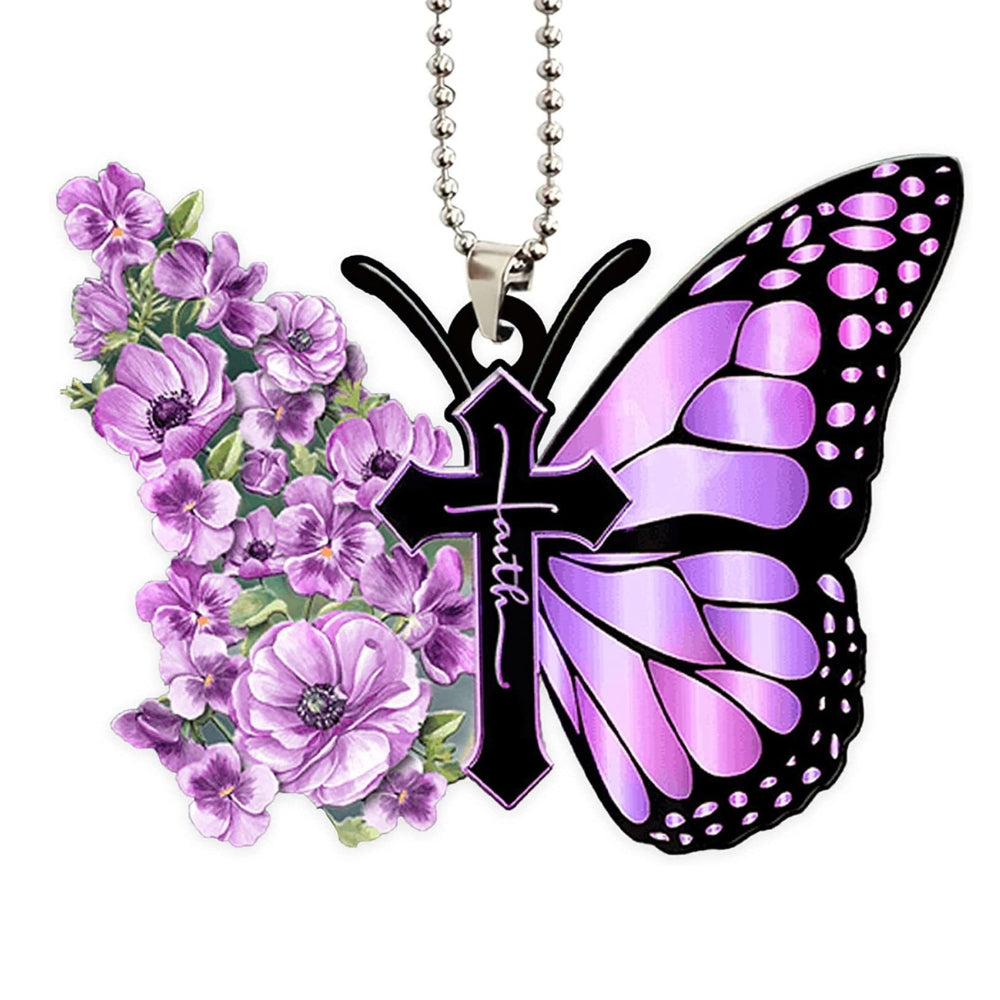 Faith Butterfly Key Chain, Rearview Mirror Ornament - Purple