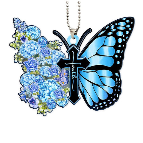 Faith Butterfly Rearview Mirror Ornament - Blue