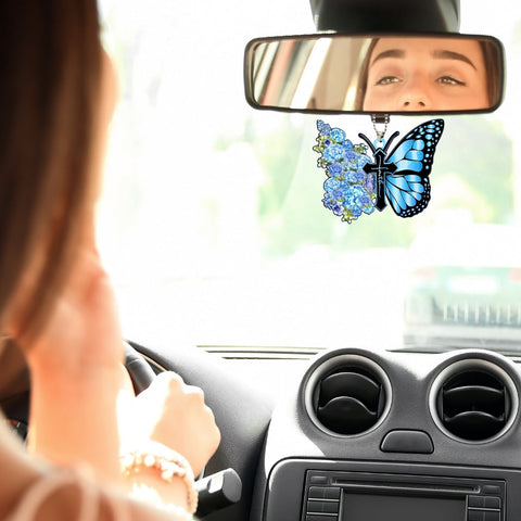 Faith Butterfly Rearview Mirror Ornament - Blue