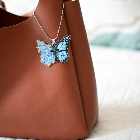 Faith Butterfly Rearview Mirror Ornament - Blue