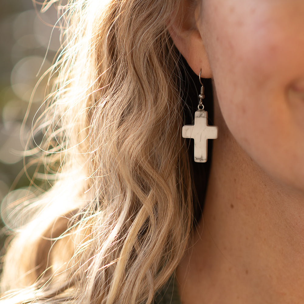 Stone Cross Earrings