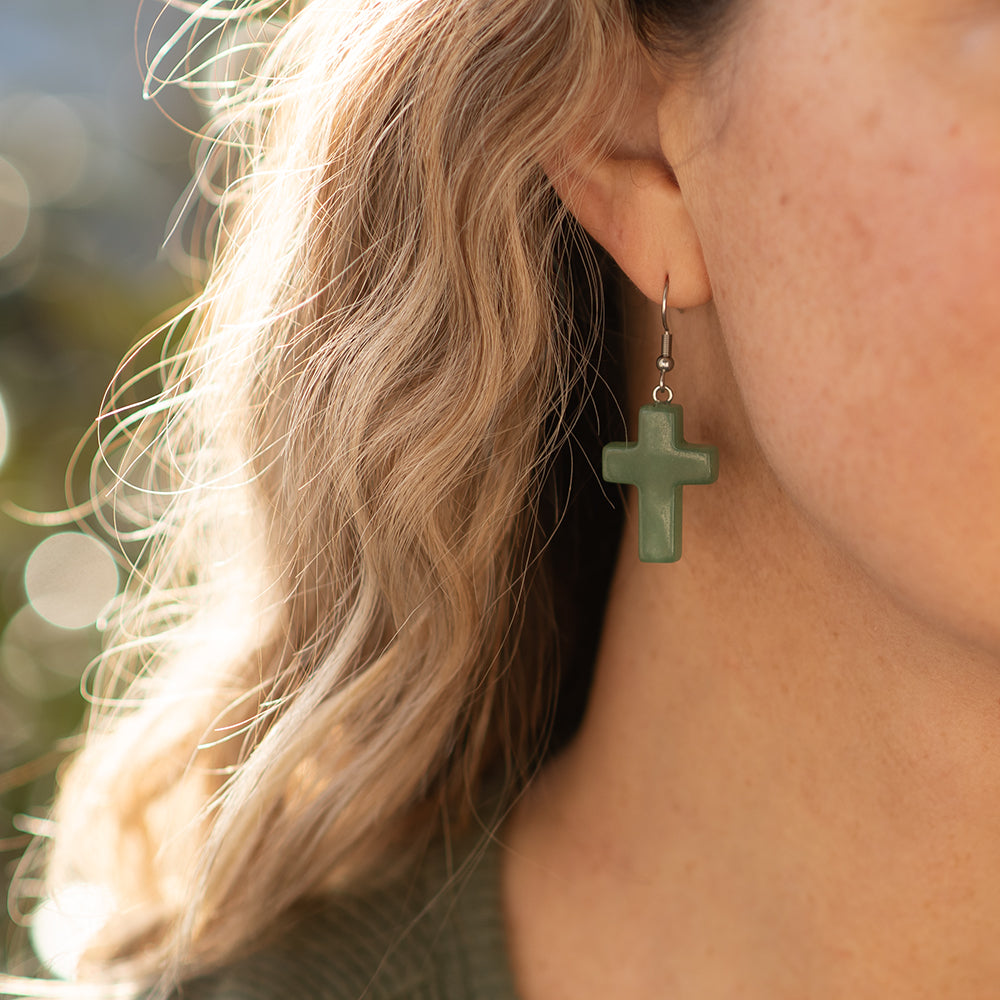 Stone Cross Earrings