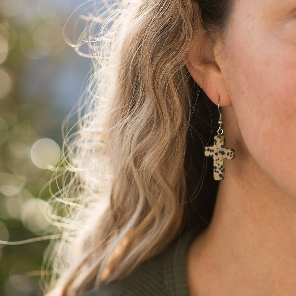 Stone Cross Earrings