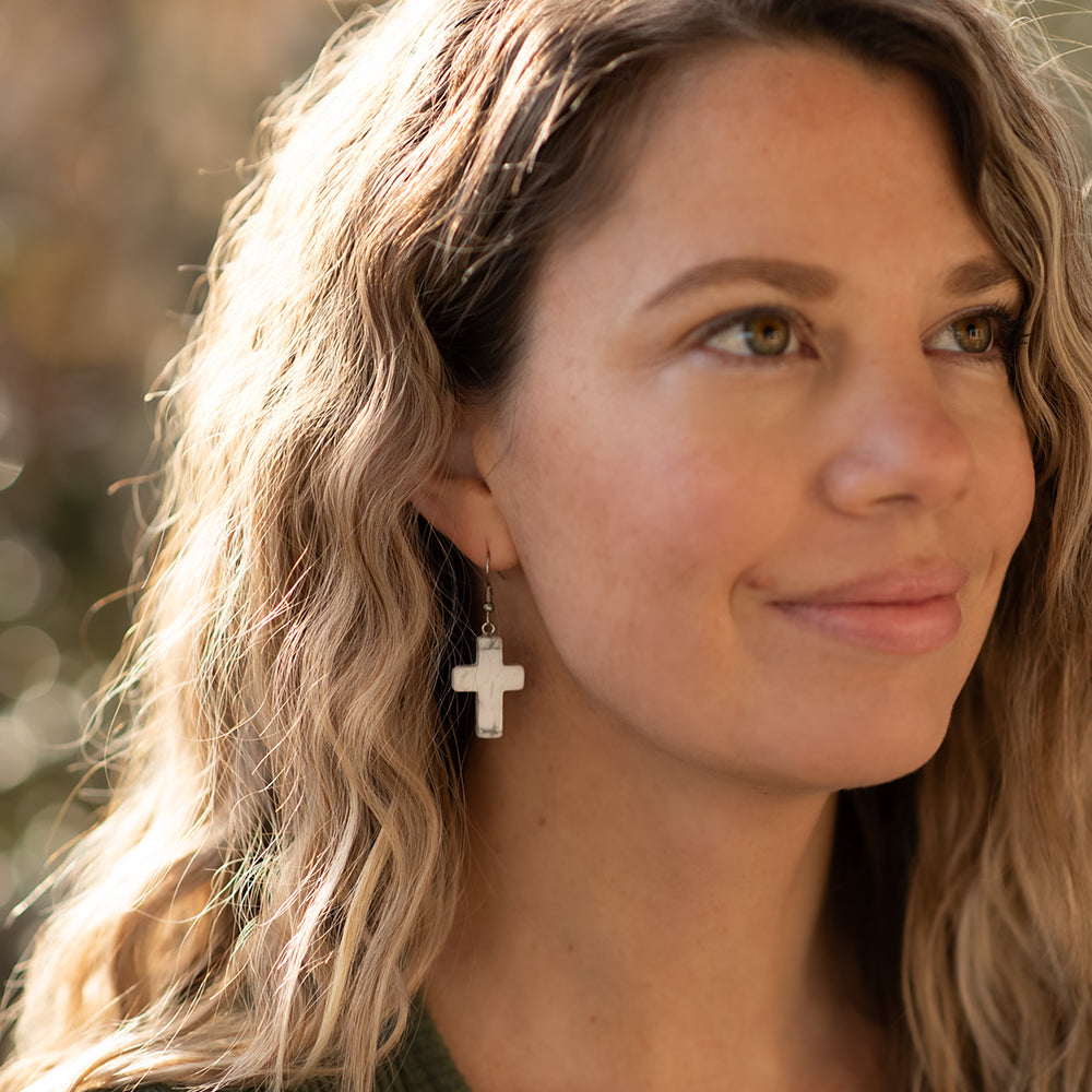 Stone Cross Earrings