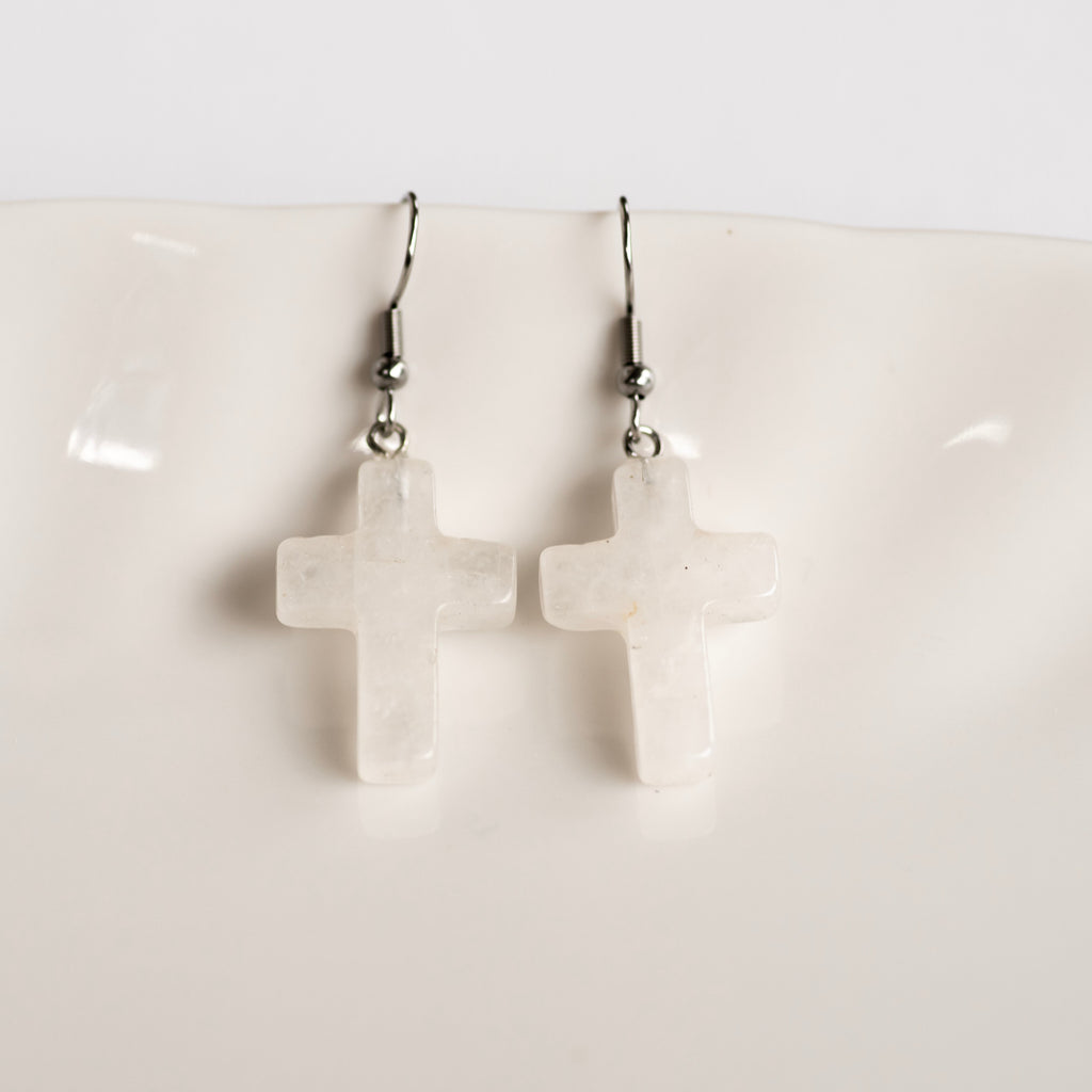 Stone Cross Earrings