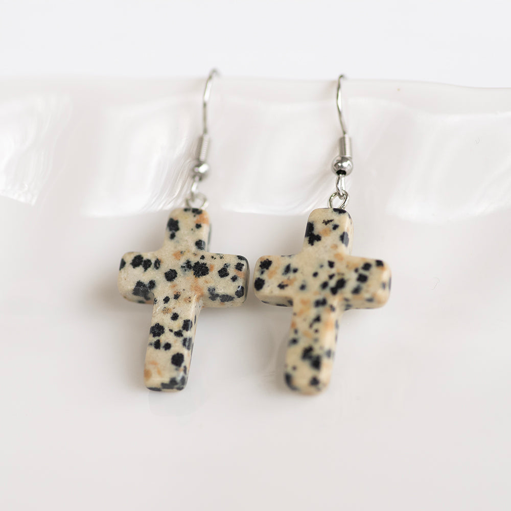 Stone Cross Earrings