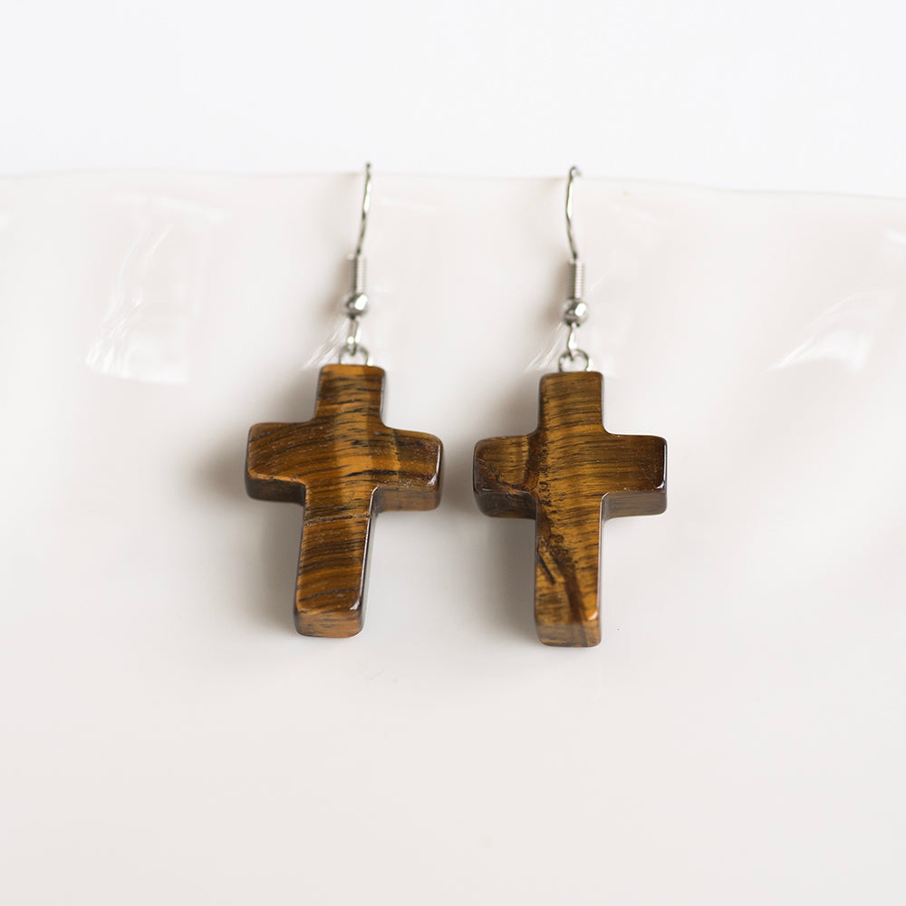 Stone Cross Earrings