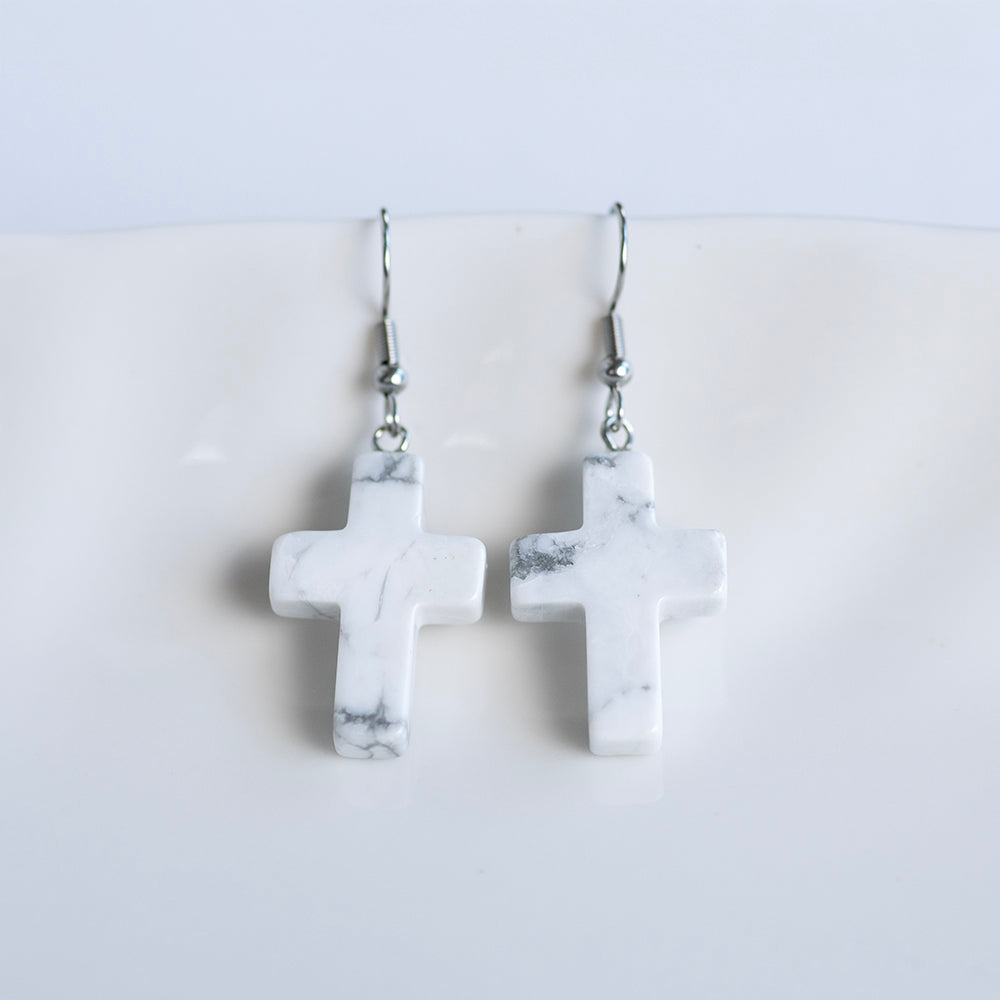 Stone Cross Earrings
