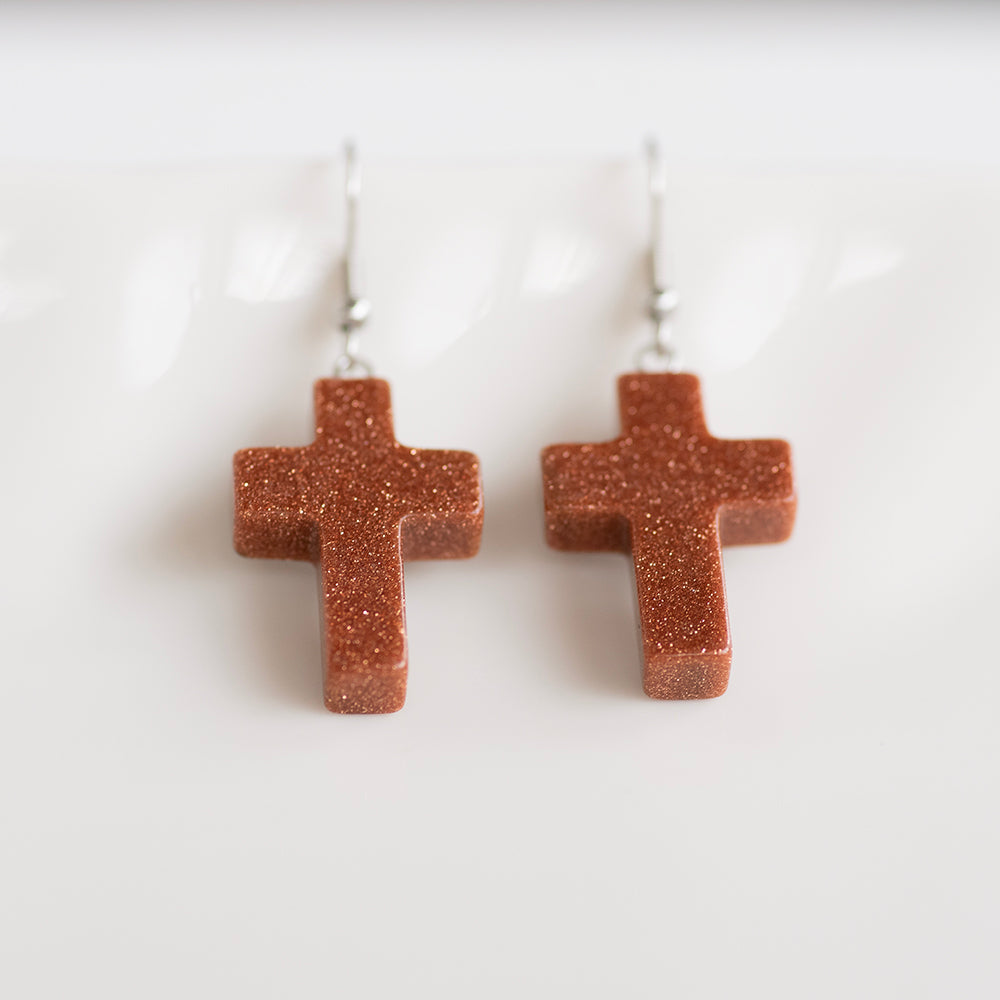 Stone Cross Earrings