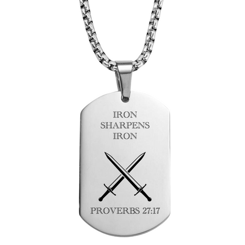 Iron Sharpens Iron Dog Tag Necklace: Proverbs 27:17