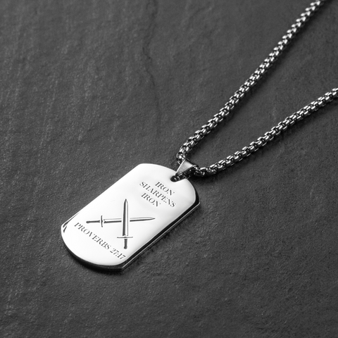 Iron Sharpens Iron Dog Tag Necklace: Proverbs 27:17