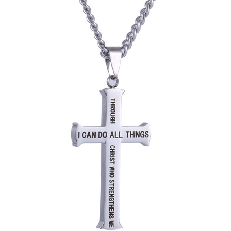 Philippians 4:13 Stainless Steel Cross Pendant Necklace